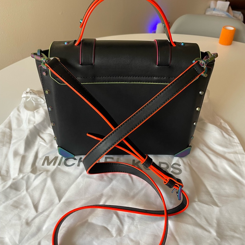 Michael Kors Black Crossbody Satchel with Neon Trim - Picture 2 of 6